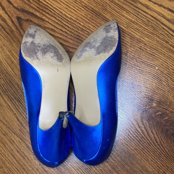 🌷 Dyeables 🌷 Vintage Gorgeous Vibrant Blue Satin Heel Shoes - Picture 10 of 13